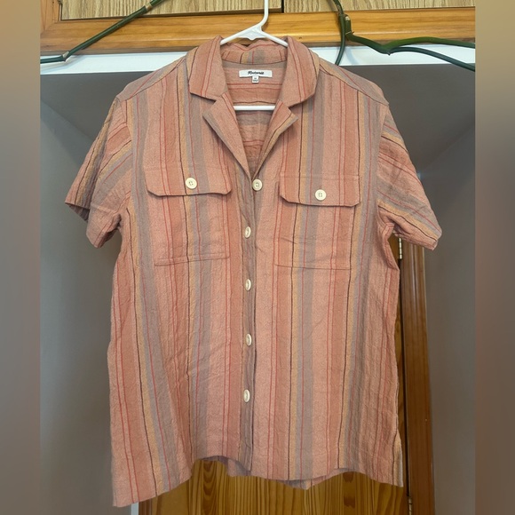 Madewell Tops - Madewell Short Sleeve Button Down Cotton Linen Orange Size XS Oversized EUC